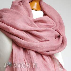 ręcznie robione szaliki różowy szal lniany wiosenny modny komin szal lniany