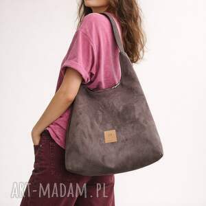 torba hobo z zamszu tapicerskiego czekoladowa, zamszowa torebka, torebka damska