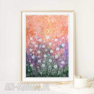 oryginalna akwarela A4 kwiaty, sztuka trawy łąka obraz