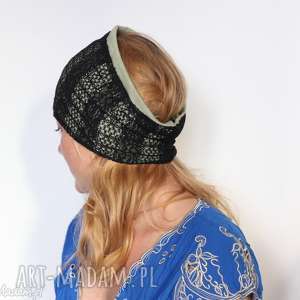Czarna opaska koronkowa handmade - boho etno dla kobiet