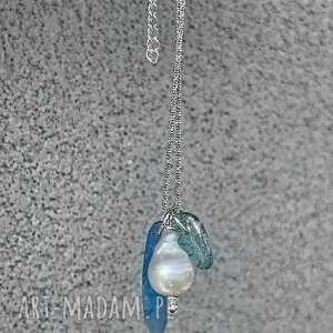 perła i kamienie, naszyjnik srebrny, kamienie na łańcuszku