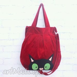 na szczęście - czerwona, kot kocia aplikacja, kotek, koty, filc