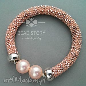 bransoletka z koralików - różowa, bangles, beadedcrochet, perełki, romantyczna