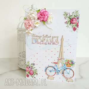 handmade scrapbooking kartki kartka A5 z rowerem i wieżą eiffla