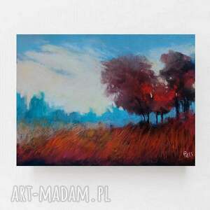 pejzaż z drzewami - praca formatu 18/24 cm, pastele