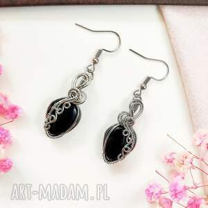 kolczyki onyks stal chirurgiczna handmade wirewrapping, biżuteria z onyksem