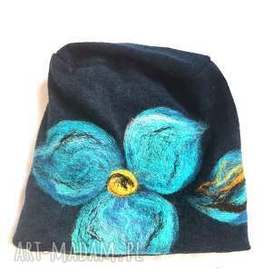 granat wełniana filcowana zimowa handmade - Dodatki czapki