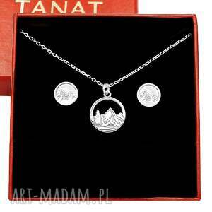 srebrny komplet góra góry las podróże, zestaw biżuterii