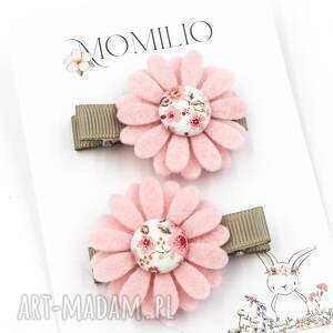 spinki do włosów kwiatki florence pink dziewczynki z filcu