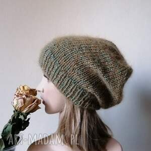 ręcznie na drutach - curry w mięcie - miła, puchata, ciepła czapka