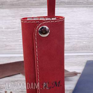 skórzane etui na klucze z grawerem, kolor czerwony, kluczówka