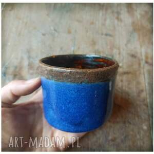 granatow - brązowa ceramiczna osłonka na doniczkę, kwiat, kaktus