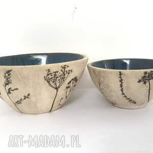 handmade ceramika zestaw 2 miseczek z roślinami