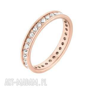 Obrączka z różowego złota z bezbarwnymi kryształami Preciosa r.10