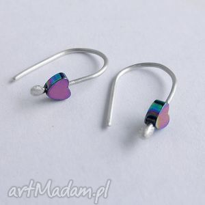 Kolczyki serduszka ze srebra 925 i hematytem - handmade