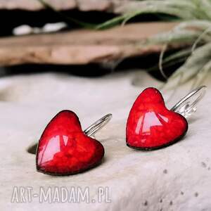 kolczyki wiszące serca czerwone serduszka ceramiczne prezent dla nauczyciela