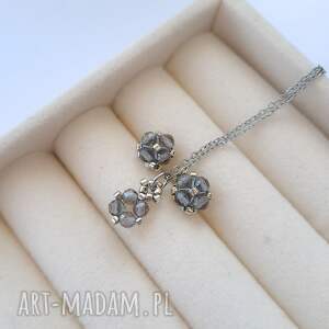 komplet biżuterii kwarc dymny - kolczyki sztyfty i naszyjnik z kwarcem