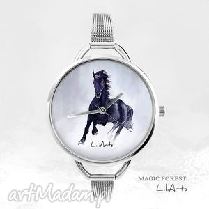ręcznie zrobione zegarki zegarek - czarny koń - magic forest