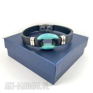 damska bransoletka skórzana z ceramicznym koralikiem, stal skóry