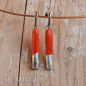 kolczyki z gliny polimerowej i szlagmetalu, ręcznie malowane /1/, biżuteria