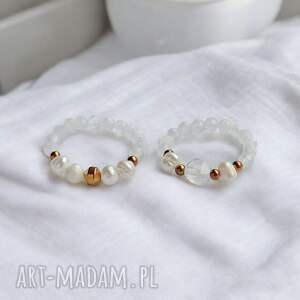 zestaw pierścionków kamień księżycowy, perły, agat, pierścionek na gumce