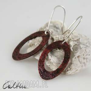 żwirek - miedziane kolczyki, klipsy wiszące, metalowe, brązowe