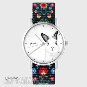 zegarki zegarek - królik folk czarny, nato bransoletka folkowy, prezent