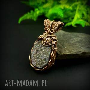 Wisiorek z kwarcem tytanowym - ręcznie robiony wire wrapping