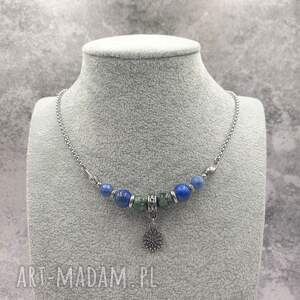 Unikat. Naszyjnik z chryzantemą - serafinit, lapis lazuli, sodalit