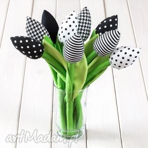tulipany czarno-biały bawełniany bukiet - Dekoracje
