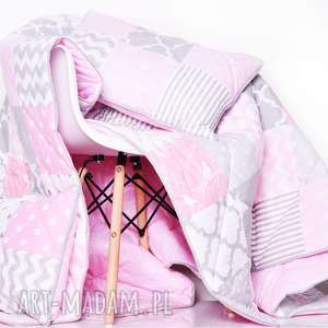 komplet art narzuta grey and pink 155x210cm patchwork dla dziewczy
