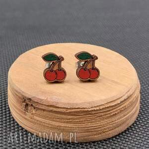 Kolczyki drewniane WISIENKI, cherry, wiśnia, owoce, lato, wakacje
