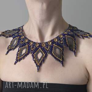 etniczny naszyjnik azure kolia koraliki szklane - naszyjnik koralikowy, etno