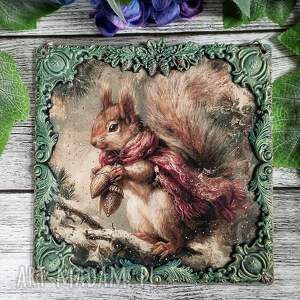 dekoracyjny medalion vintage z wiewiórką, decoupage shabby chic