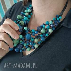 lazurowe korale drewniane z drobnych koralików - niebieskie korale, niebieski