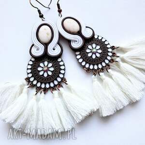 White Tassel sutaszowe, frędzke, kolczyki dlugie