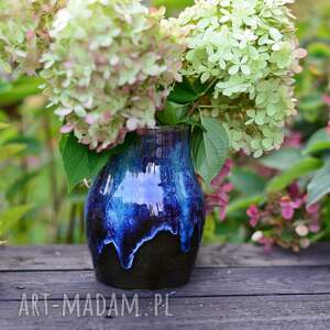 wazon ceramiczny malowniczymi zaciekami niebiesko brązowy 18 cm ceramika