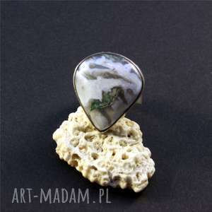 agat, obłoki i mech, srebro agatmszysty pierścionek, wyjątkowe