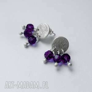 Okrąg kolczyki Swarovski Elements 6 mm - zmatowione srebro, fioletowe