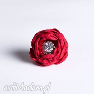 flowering - kwiatowy pierścionek - czerwony z cyrkonią