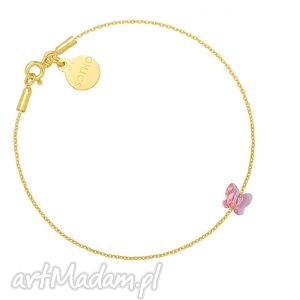 handmade złota bransoletka zdobiona różowym motylkiem swarovski®