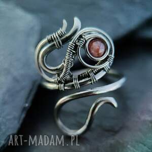 Regulowany pierścionek z ognistym kwarcem - stal chirurgiczna 316L (wire wrapping)