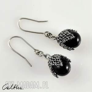 czarne w siateczce - kolczyki lub klipsy k xs cza #, szklane krople srebrne