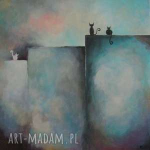 obraz na płótnie - abstrakcja z kotami 40/40 cm, niebieski czarny, koty, biel