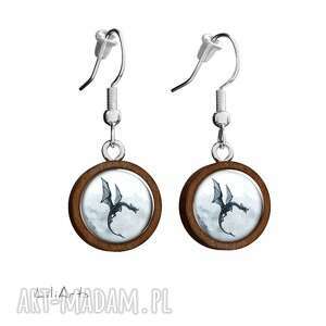 kolczyki drewniane - czarny smok wiszące fantasy, upominek