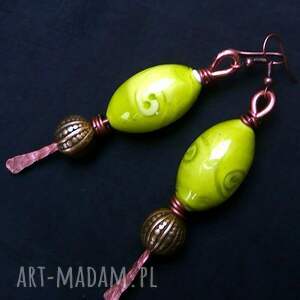 kolczyki czysto miedziane szkło weneckie efektowne kolczy handmade, oryginalny