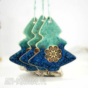ceramiczne ozdoby świąteczne - turkusowe choinki, choinka ceramiczna, choinki