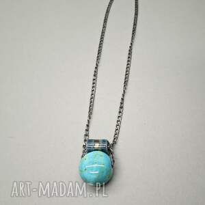 elegancki naszyjnik z turkusem. unikatowy, prezent, ceramika łańcuszek