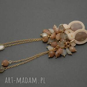 klipsy sutasz z kamieniami słonecznymi, sznurek, eleganckie, beżowe