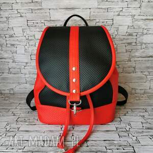 plecak miejski bucket bag czerwony z czarnym kolorowe plecaki, handmade produkt